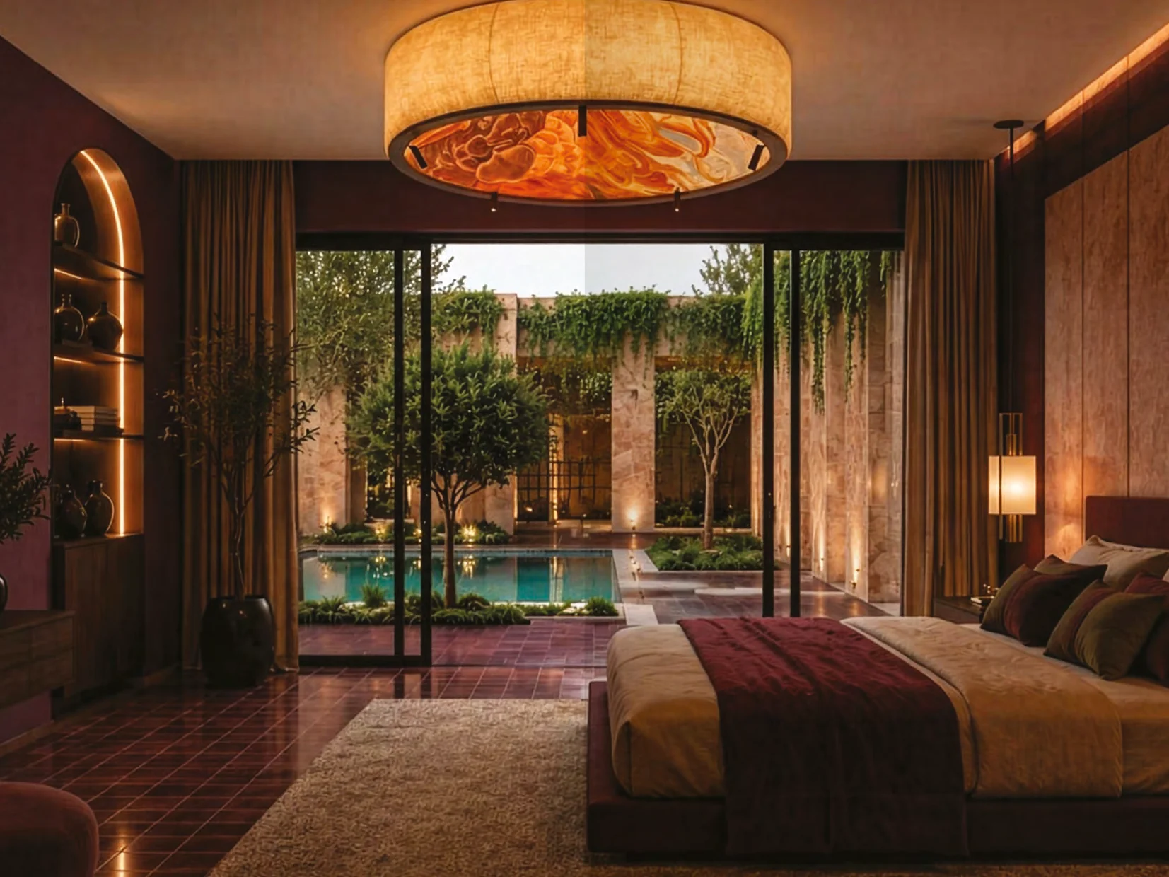 Suite parentale d'une villa Terrafino Villas Marrakech, vue sur la piscine