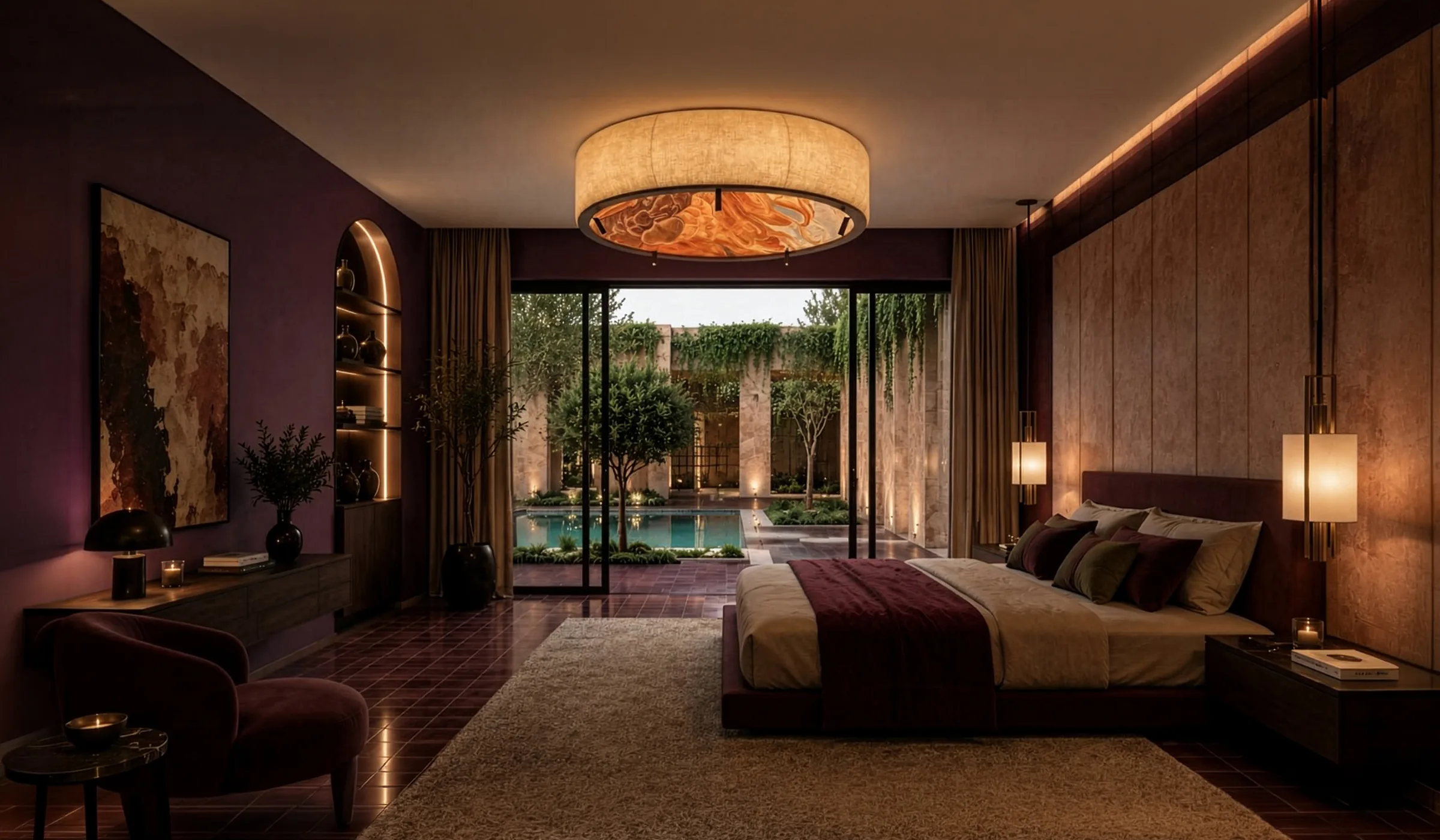 Suite parentale d'une villa Terrafino Villas Marrakech, ouverte sur le jardin