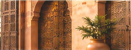 Porte en bois sculpté, détail d'artisanat marrakchi