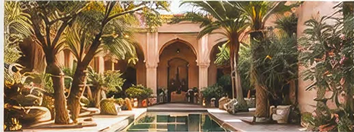 Jardin intérieur et patio typique d'un riad à Marrakech