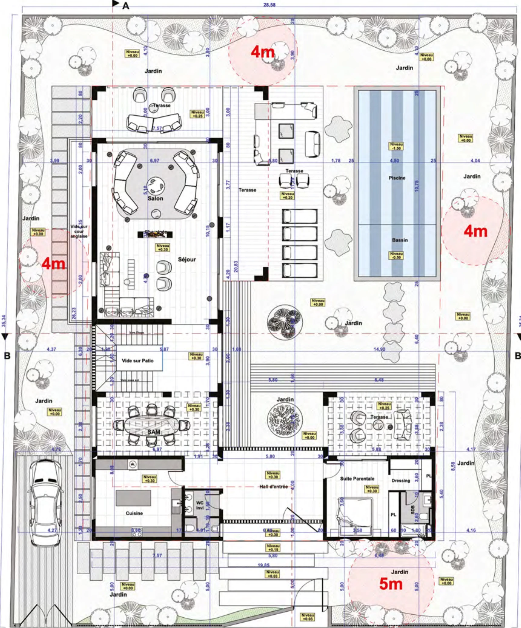 Plan du rez-de-chaussée de la villa avec étage — Terrafino Villas Marrakech