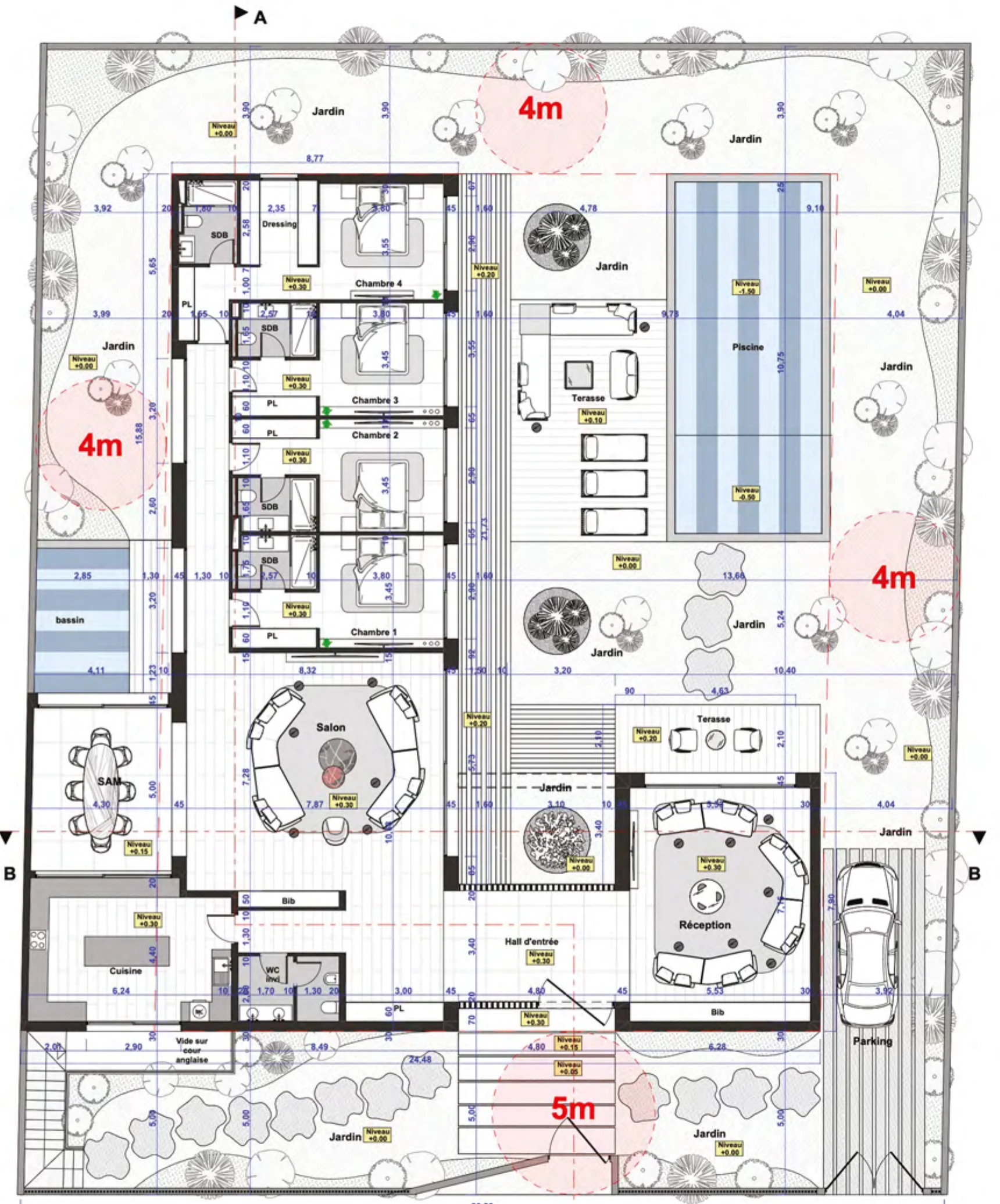 Plan du rez-de-chaussée de la villa plain-pied — Terrafino Villas Marrakech